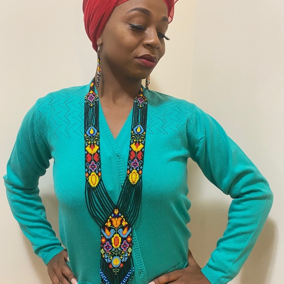 Bead embroidery necklace earrings tribal jewelry - Picture 3 of 10